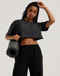 Comfort Vintage Look Oversized Cropped Short Sleeve T-Shirt | Black