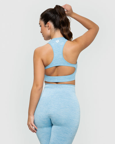 Light blue sports bra with matching leggings