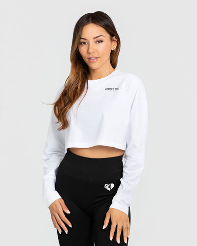 Loose Boxy White Long Sleeve Cropped Hoodie / Crop Top / Made in