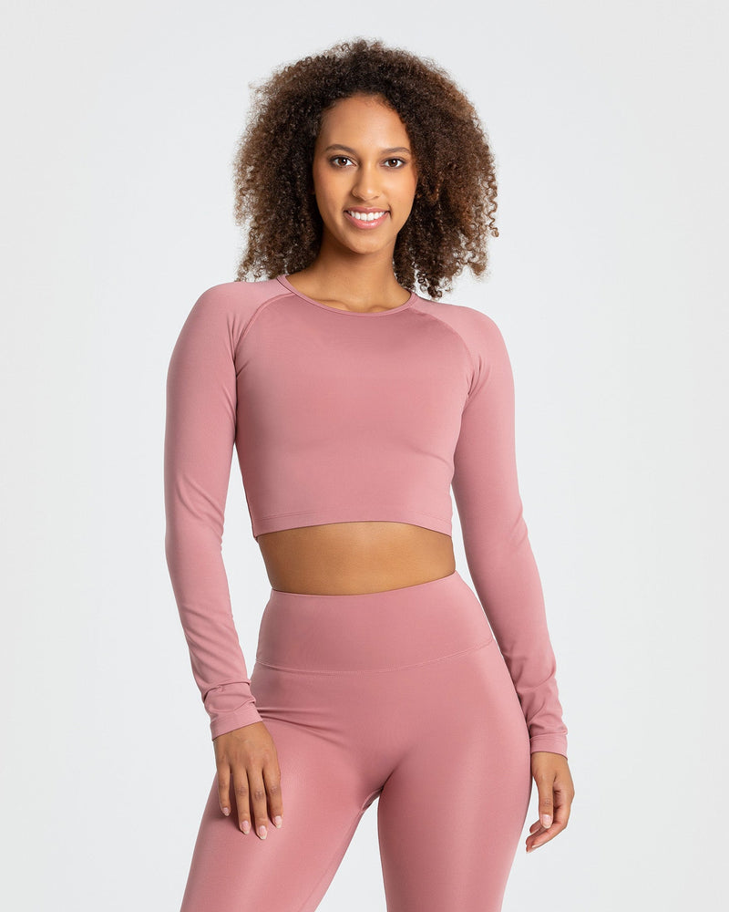 Gym Women Crop Top Long Sleeve, Long Sleeve Crop Top Pink
