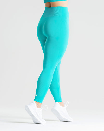 Turquoise Blue Women's Leggings, Bright Solid Color Dressy Long
